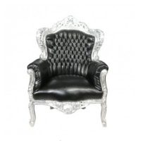 Armchair baroque royal black and silver Ref BF 07